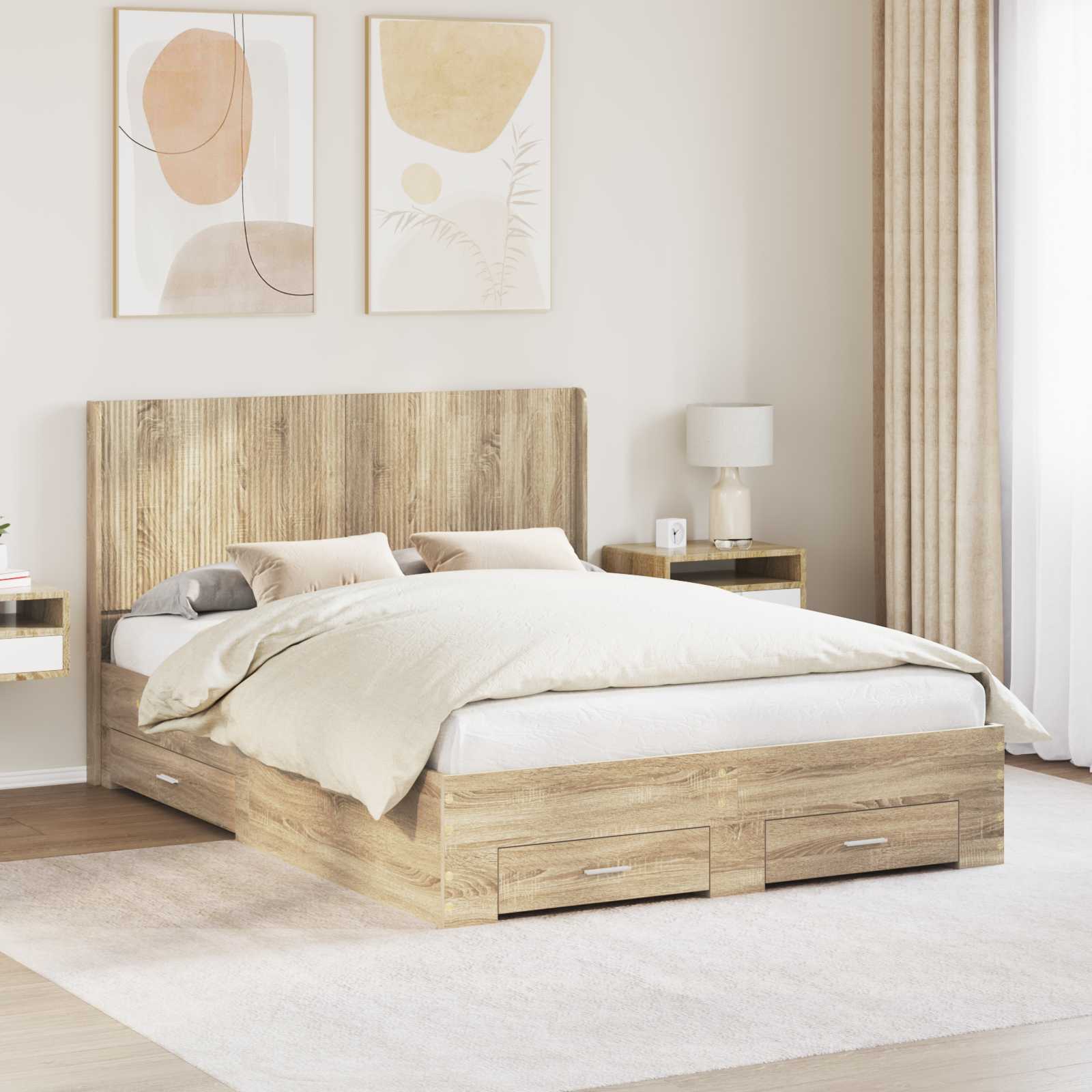 Bedframe met opbergruimte en hoofdbord Sonoma Eiken