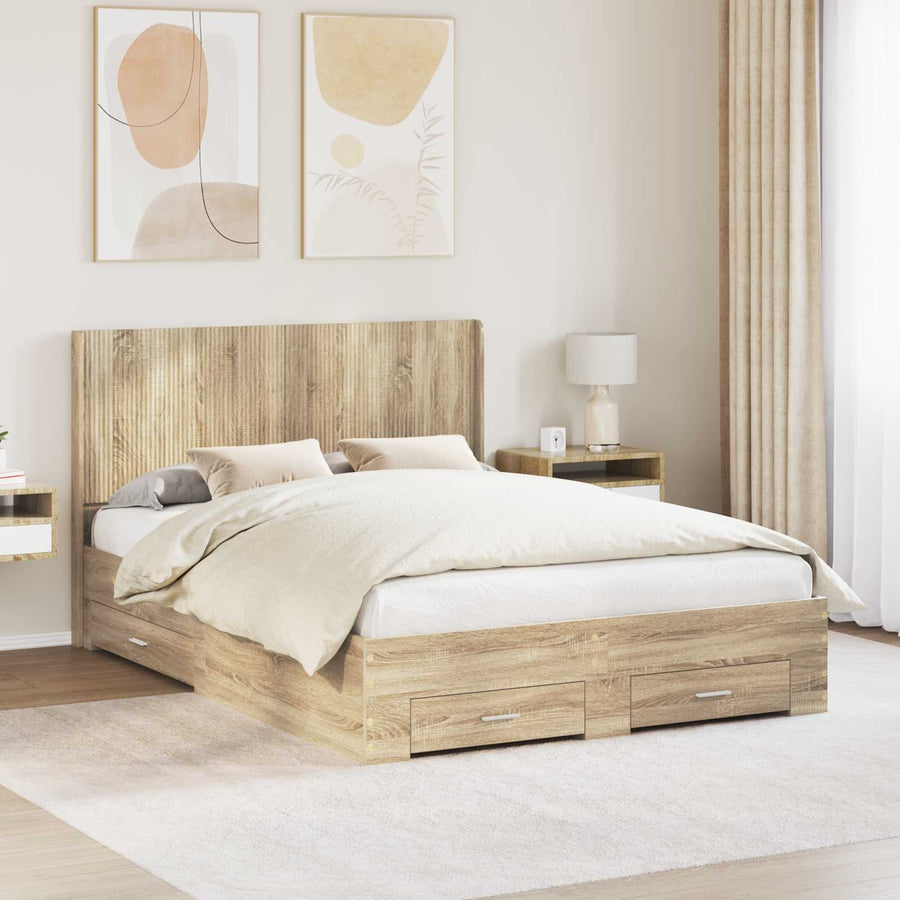 Bedframe met opbergruimte en hoofdbord Sonoma Eiken