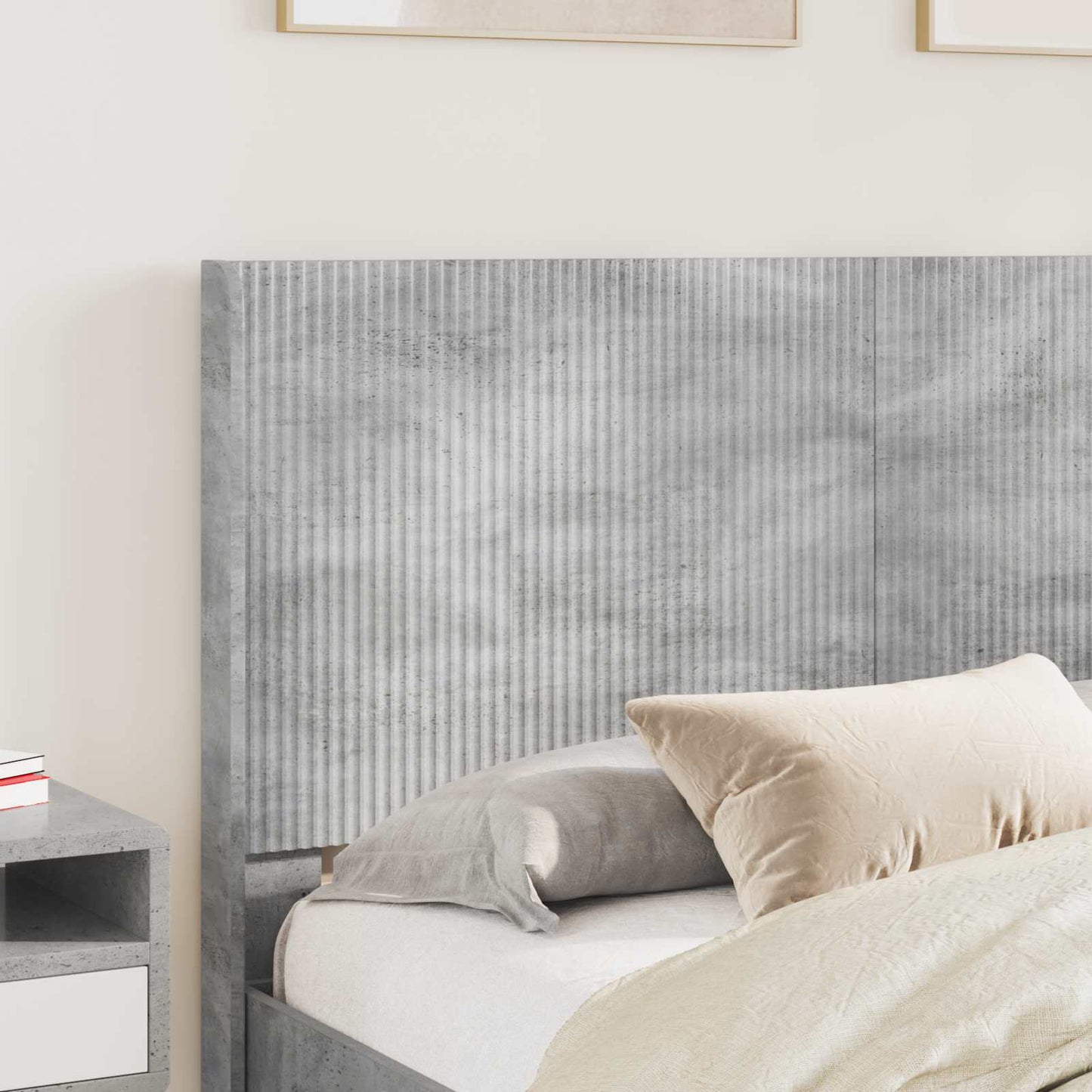 Bedframe met opbergruimte en hoofdbord Betongrijs Bewerkt hout