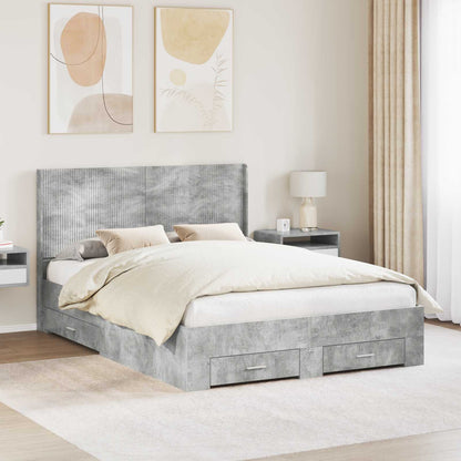 Bedframe met opbergruimte en hoofdbord Betongrijs Bewerkt hout