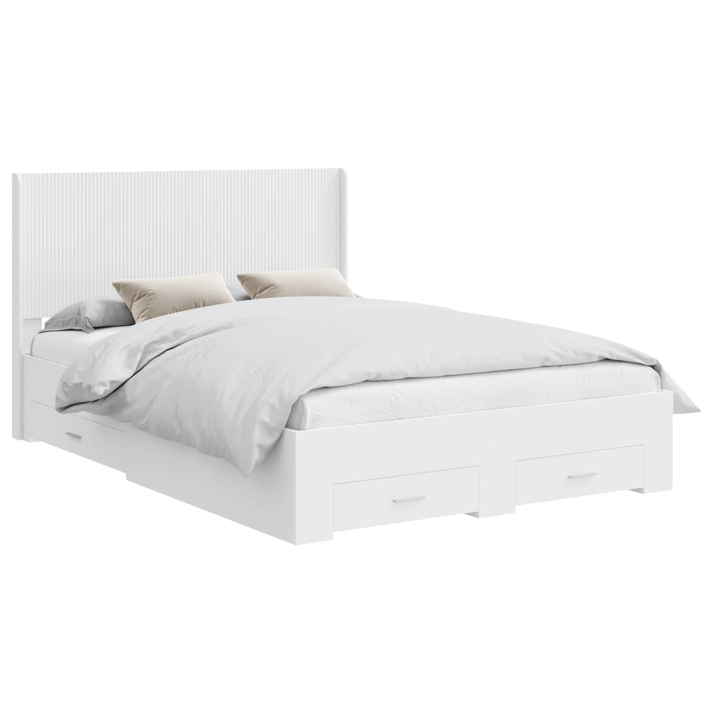 Bedframe met opbergruimte en hoofdbord Wit Bewerkt hout
