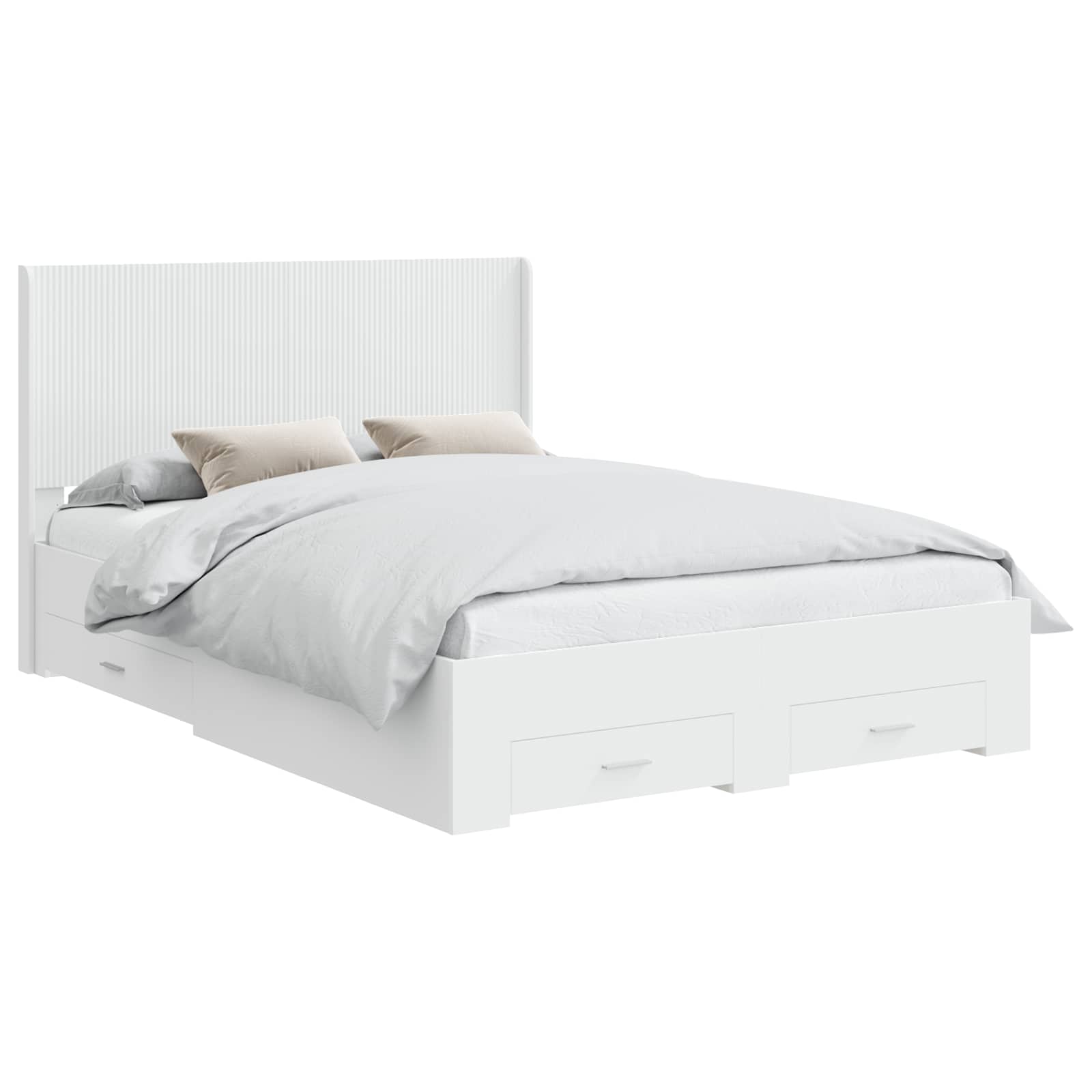 Bedframe met opbergruimte en hoofdbord Wit Bewerkt hout