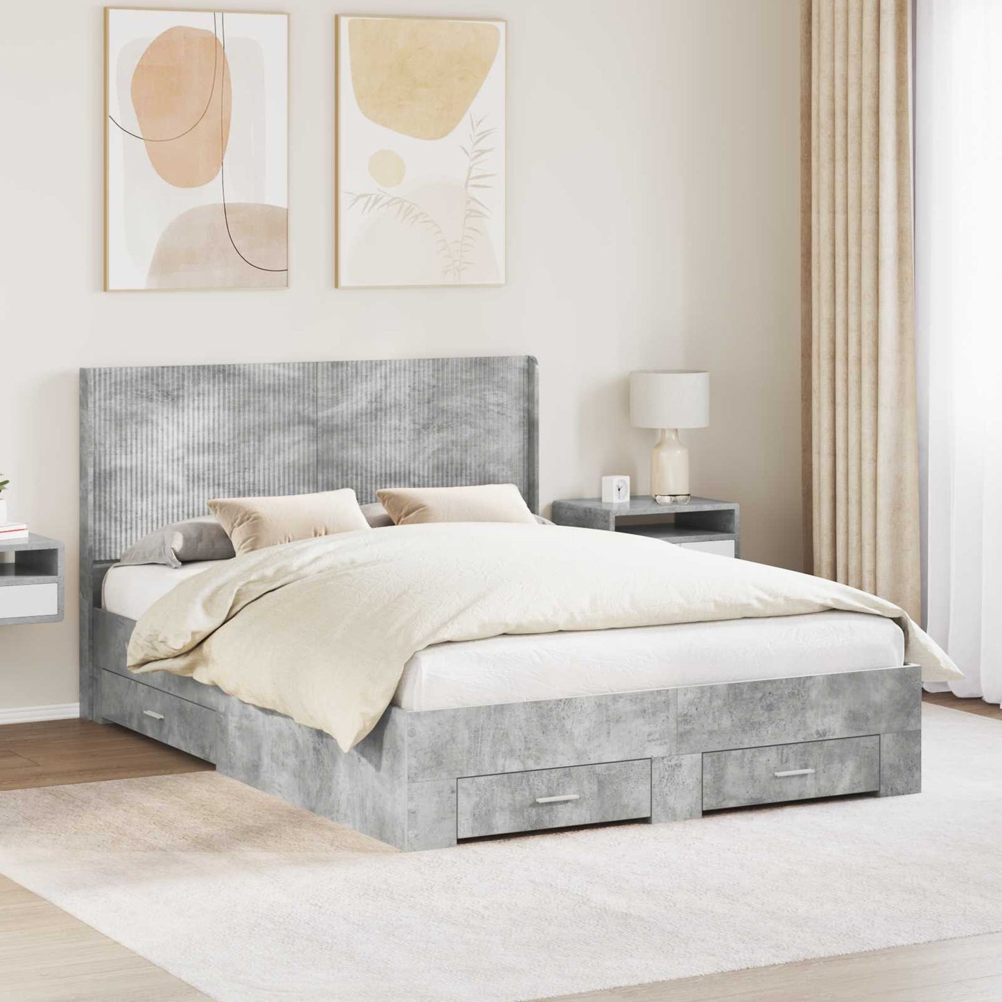 Bedframe met opbergruimte en hoofdbord Betongrijs 140 x 200 cm