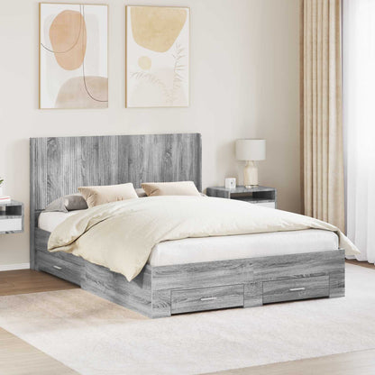 Bedframe met opbergruimte en hoofdbord Grijs Sonoma