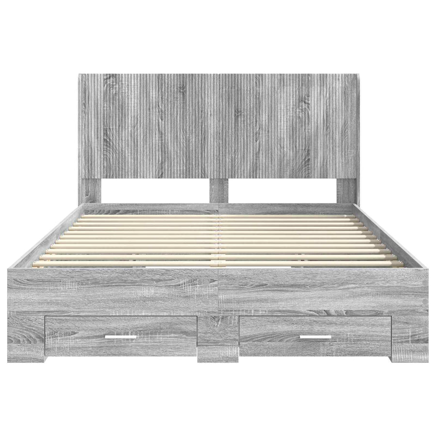 Bedframe met opbergruimte en hoofdbord Grijs Sonoma