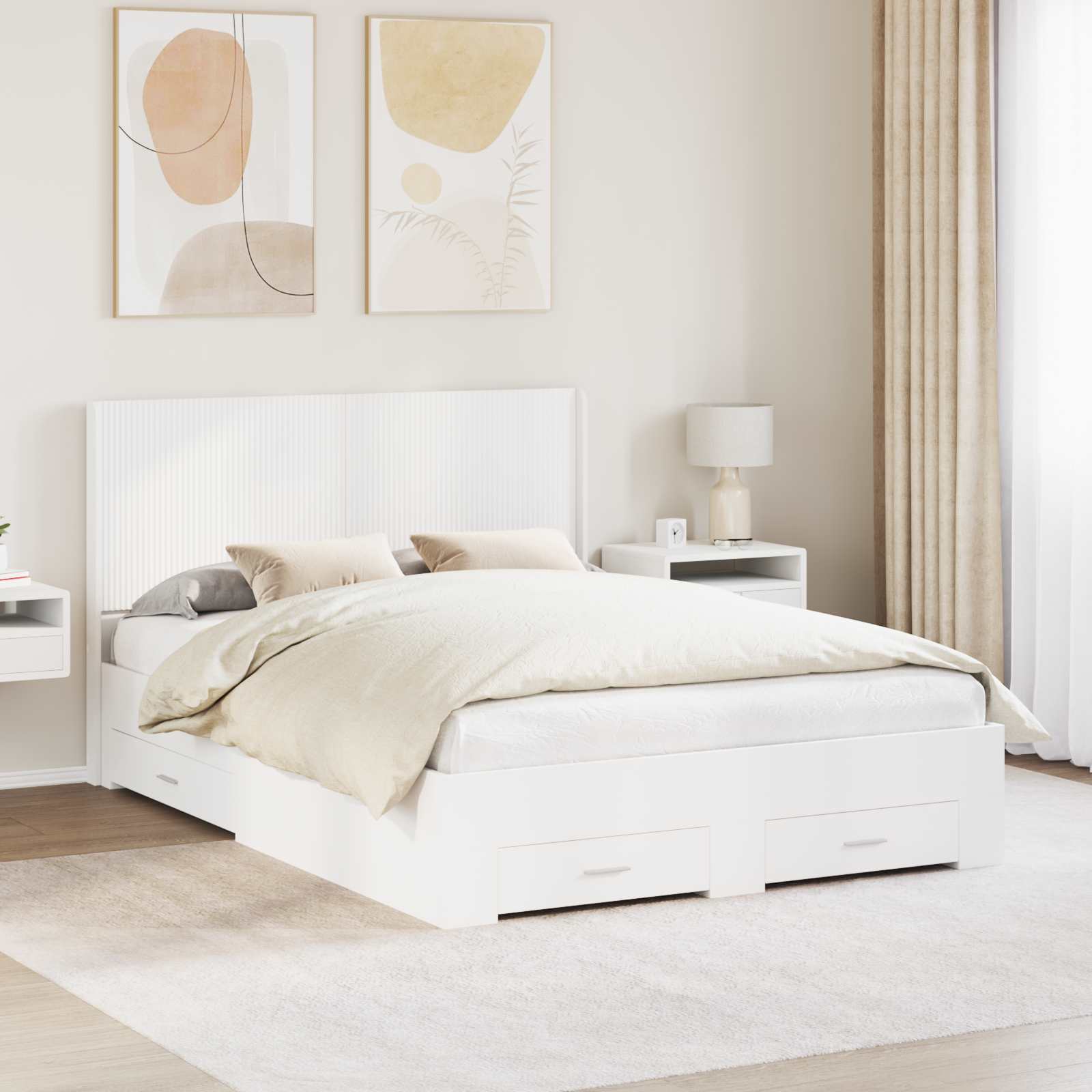 Bedframe met opbergruimte en hoofdbord Wit Bewerkt hout
