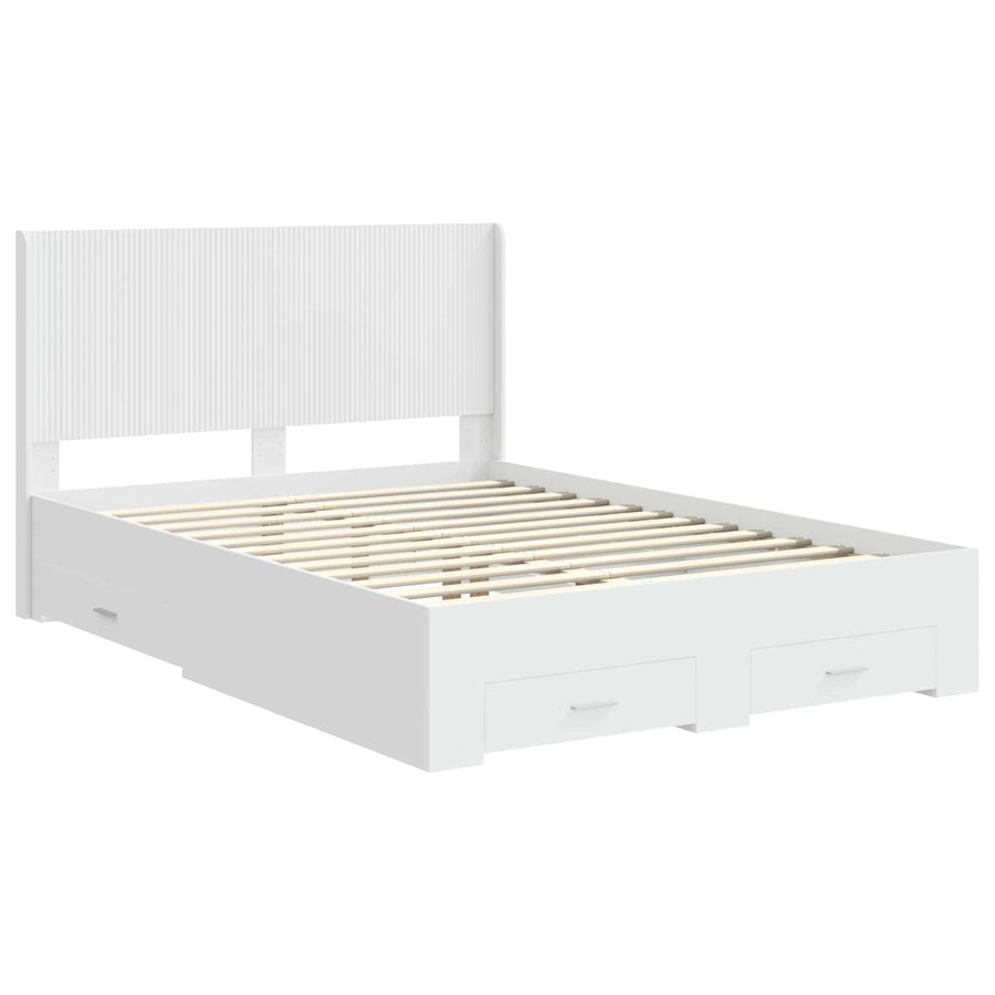 Bedframe met opbergruimte en hoofdbord Wit Bewerkt hout