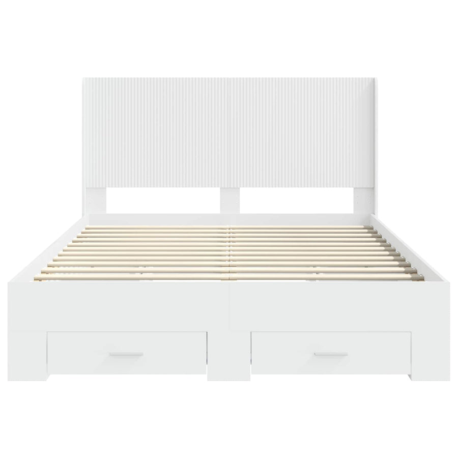 Bedframe met opbergruimte en hoofdbord Wit Bewerkt hout