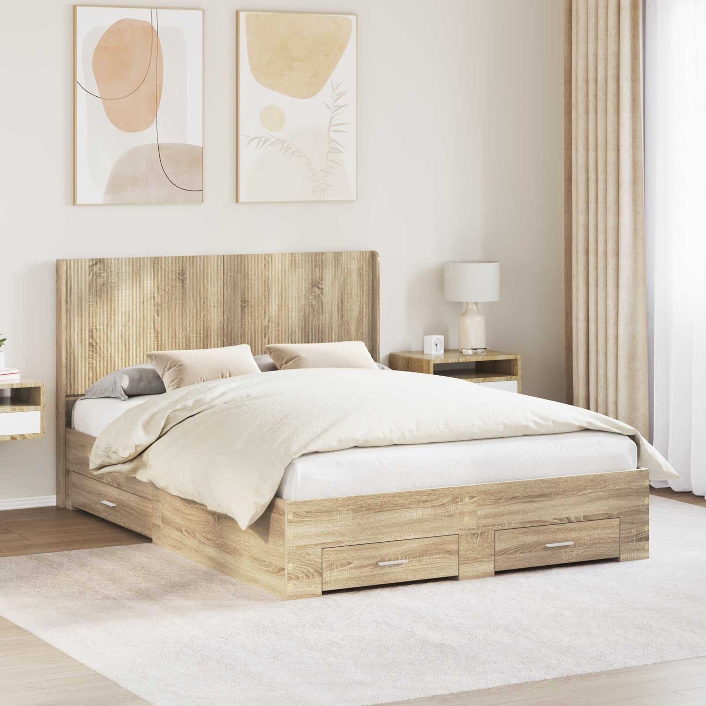 Bedframe met opbergruimte en hoofdbord Sonoma Eiken