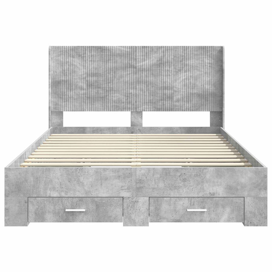 Bedframe met opbergruimte en hoofdbord Betongrijs 140 x 190 cm