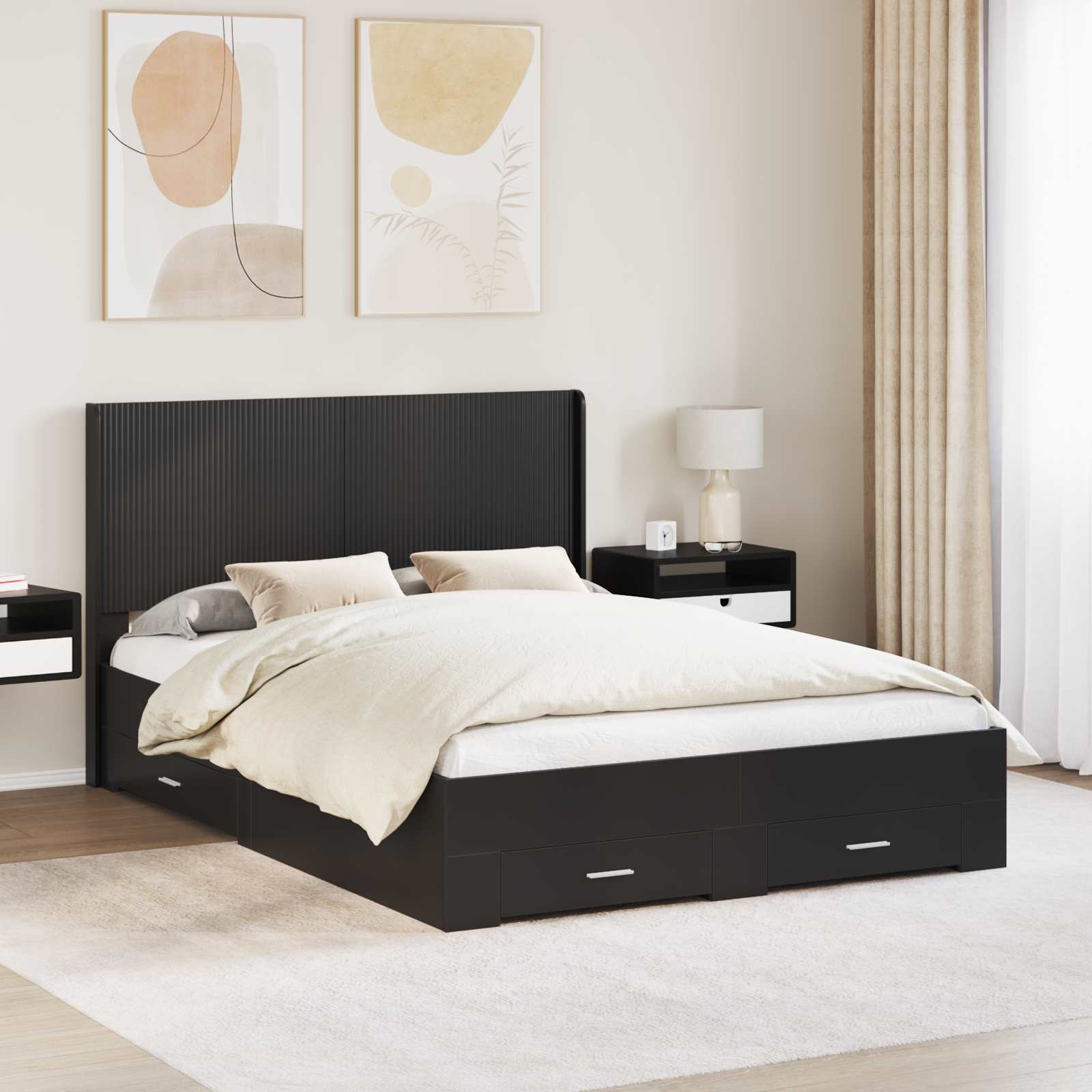 Bedframe met opbergruimte en hoofdbord Zwart 135 x 190 cm