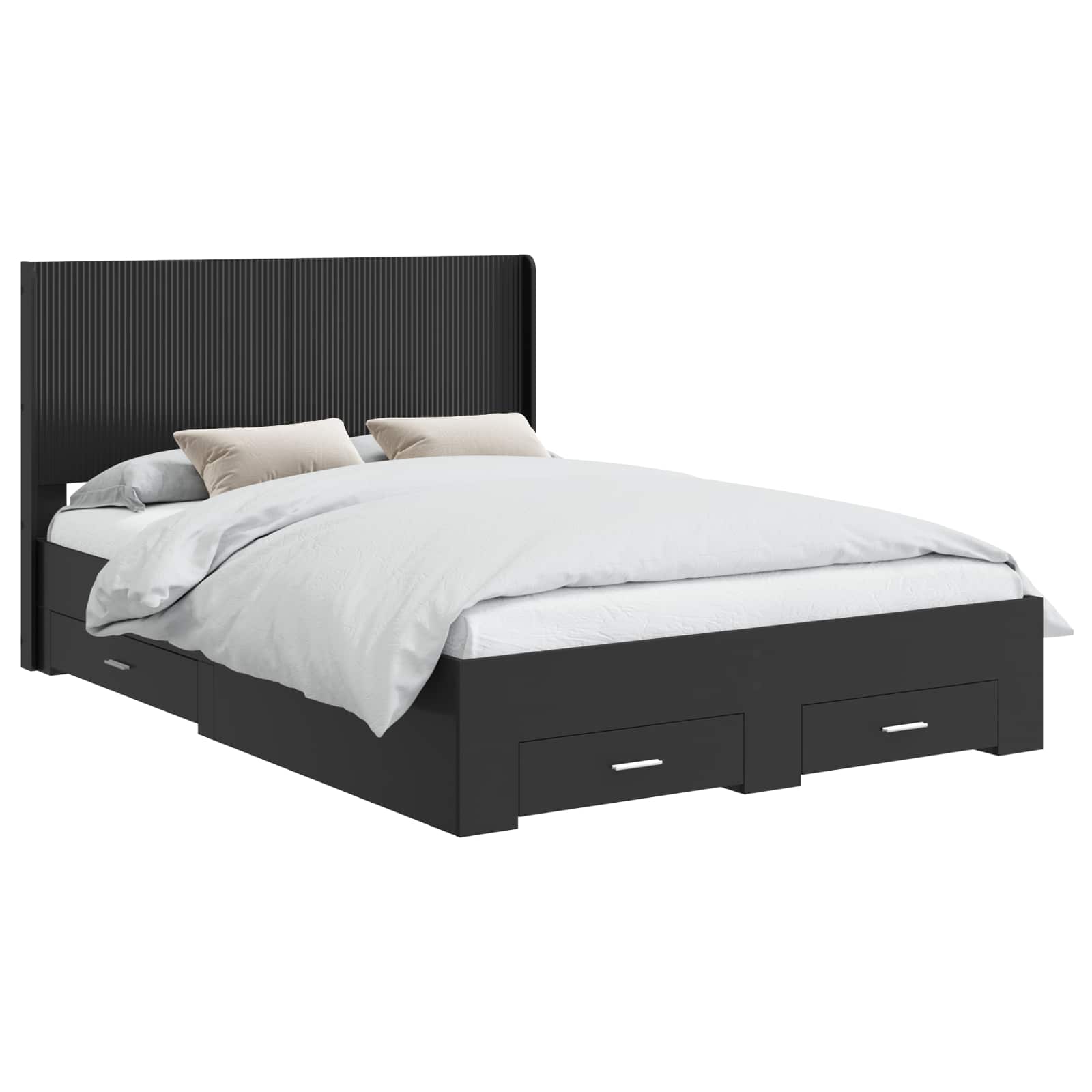 Bedframe met opbergruimte en hoofdbord Zwart 135 x 190 cm