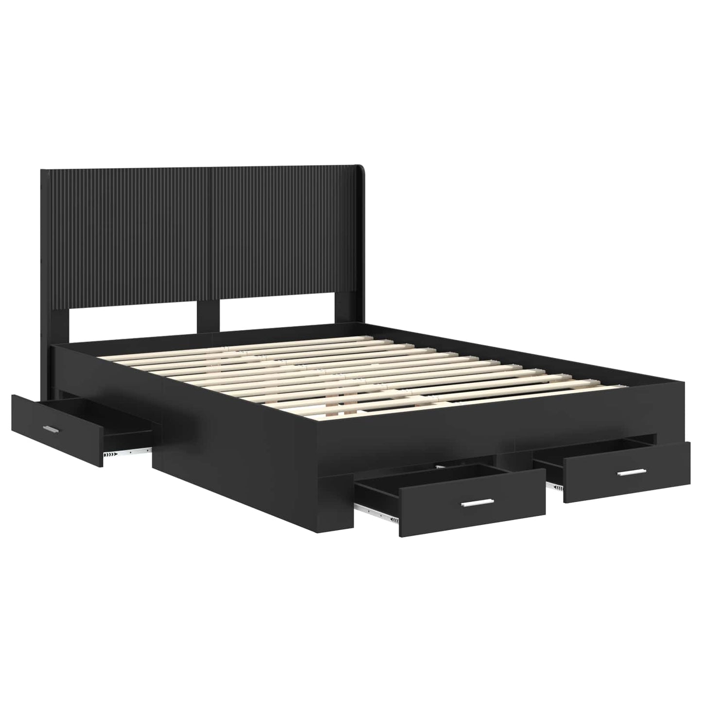 Bedframe met opbergruimte en hoofdbord Zwart 135 x 190 cm