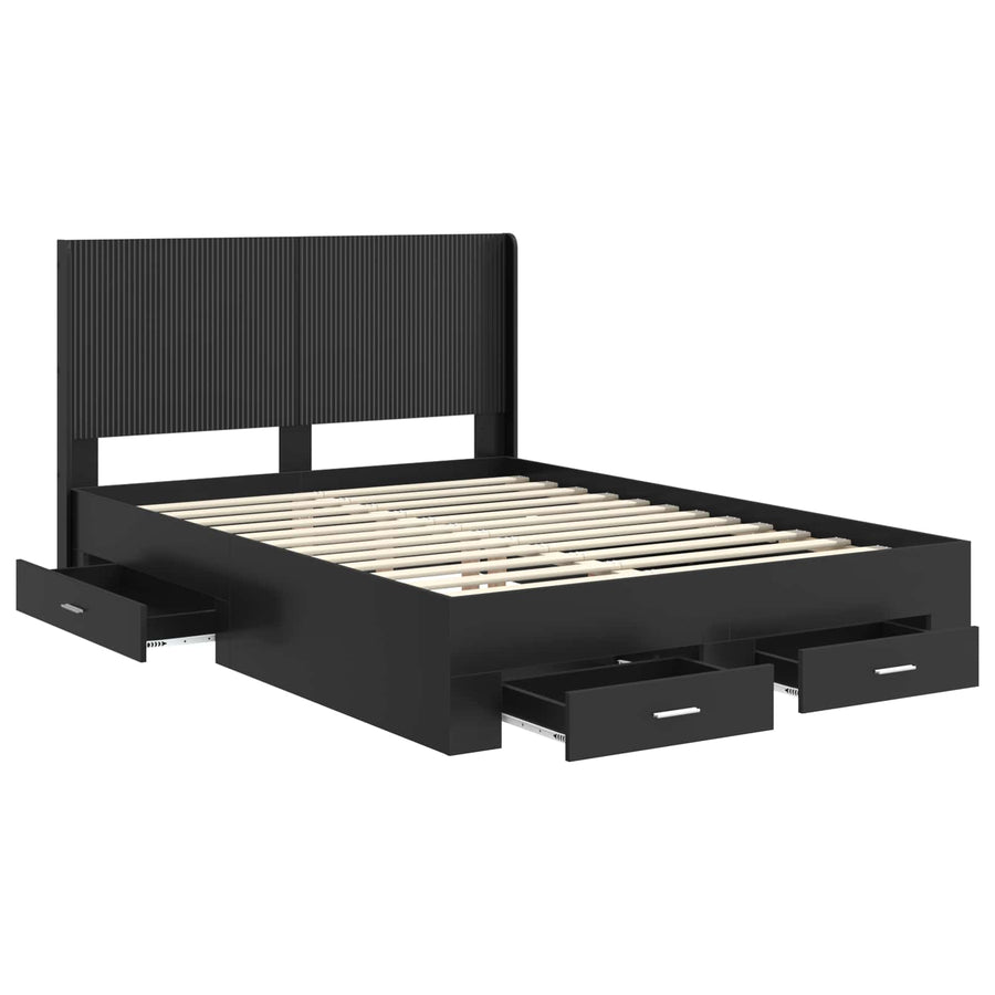 Bedframe met opbergruimte en hoofdbord Zwart 135 x 190 cm