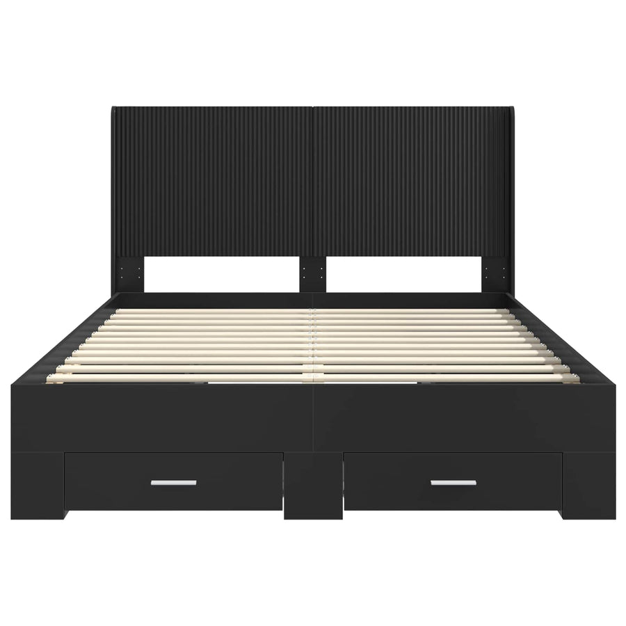 Bedframe met opbergruimte en hoofdbord Zwart 135 x 190 cm