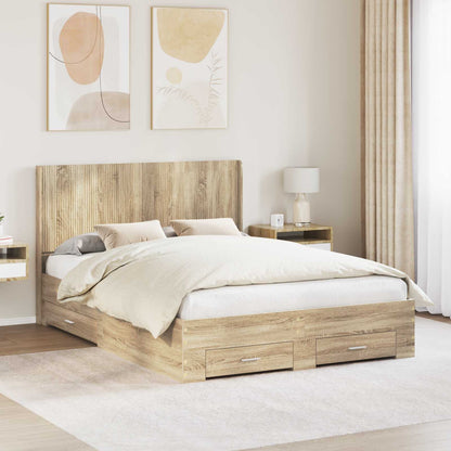 Bedframe met opbergruimte en hoofdbord Sonoma Eiken