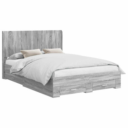 Bedframe met opbergruimte en hoofdbord Grijs Sonoma