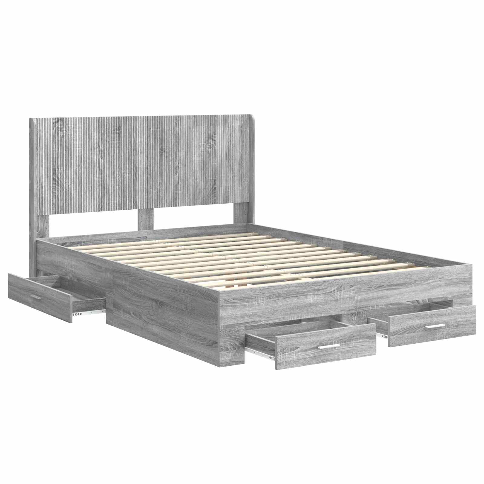 Bedframe met opbergruimte en hoofdbord Grijs Sonoma