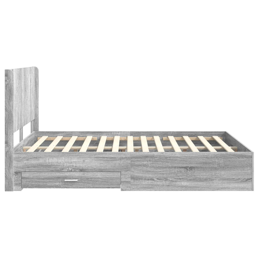 Bedframe met opbergruimte en hoofdbord Grijs Sonoma