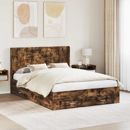 Bedframe met opbergruimte en hoofdbord Gerookt eiken