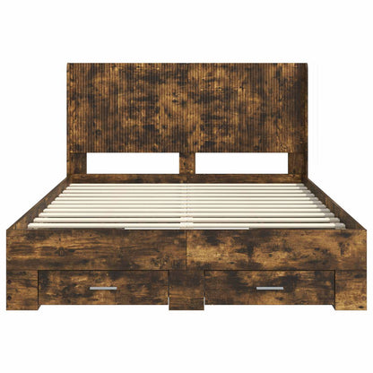 Bedframe met opbergruimte en hoofdbord Gerookt eiken