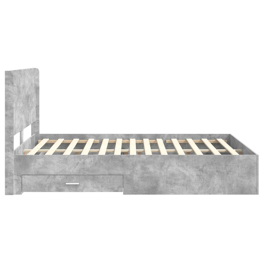Bedframe met opbergruimte en hoofdbord Betongrijs Bewerkt hout