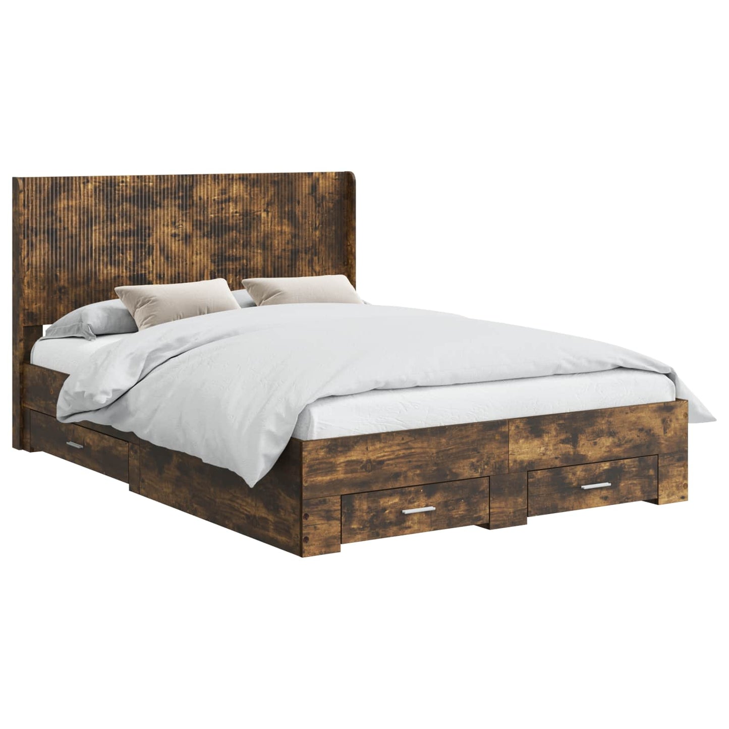 Bedframe met opbergruimte en hoofdbord Gerookt eiken