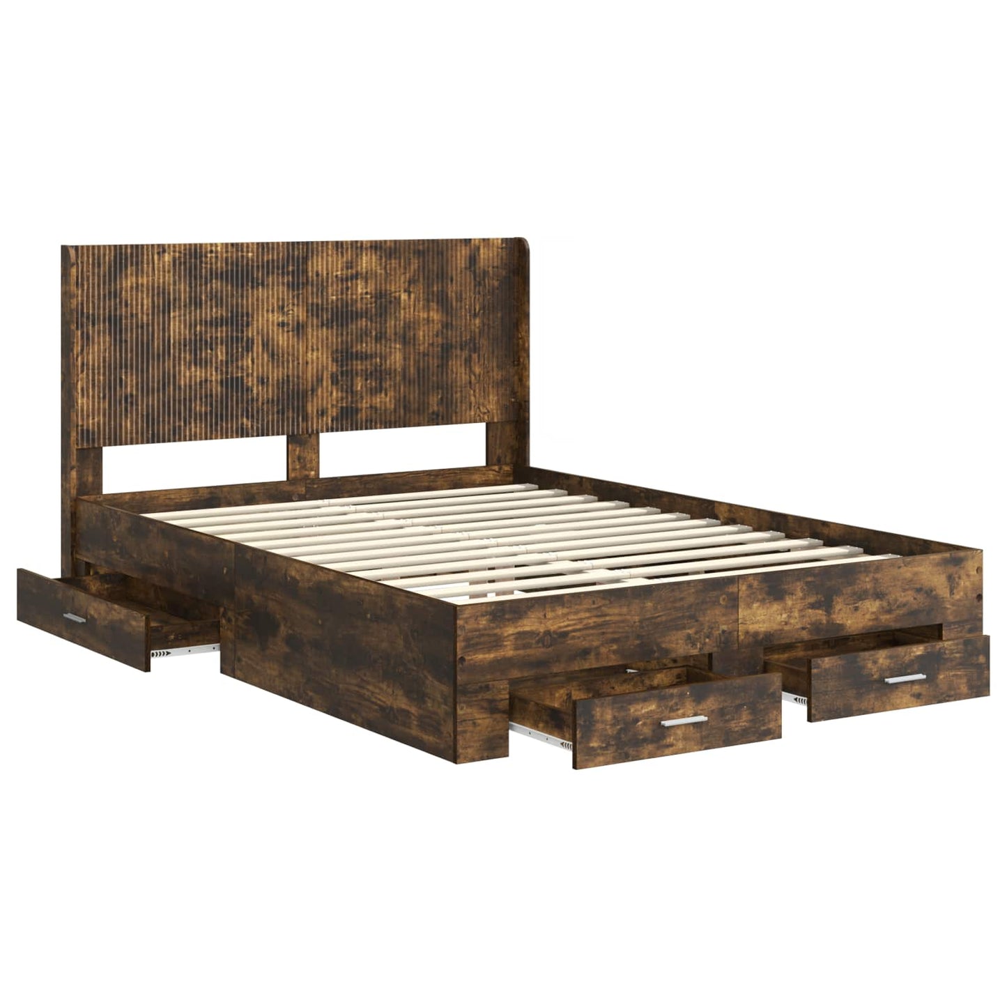 Bedframe met opbergruimte en hoofdbord Gerookt eiken