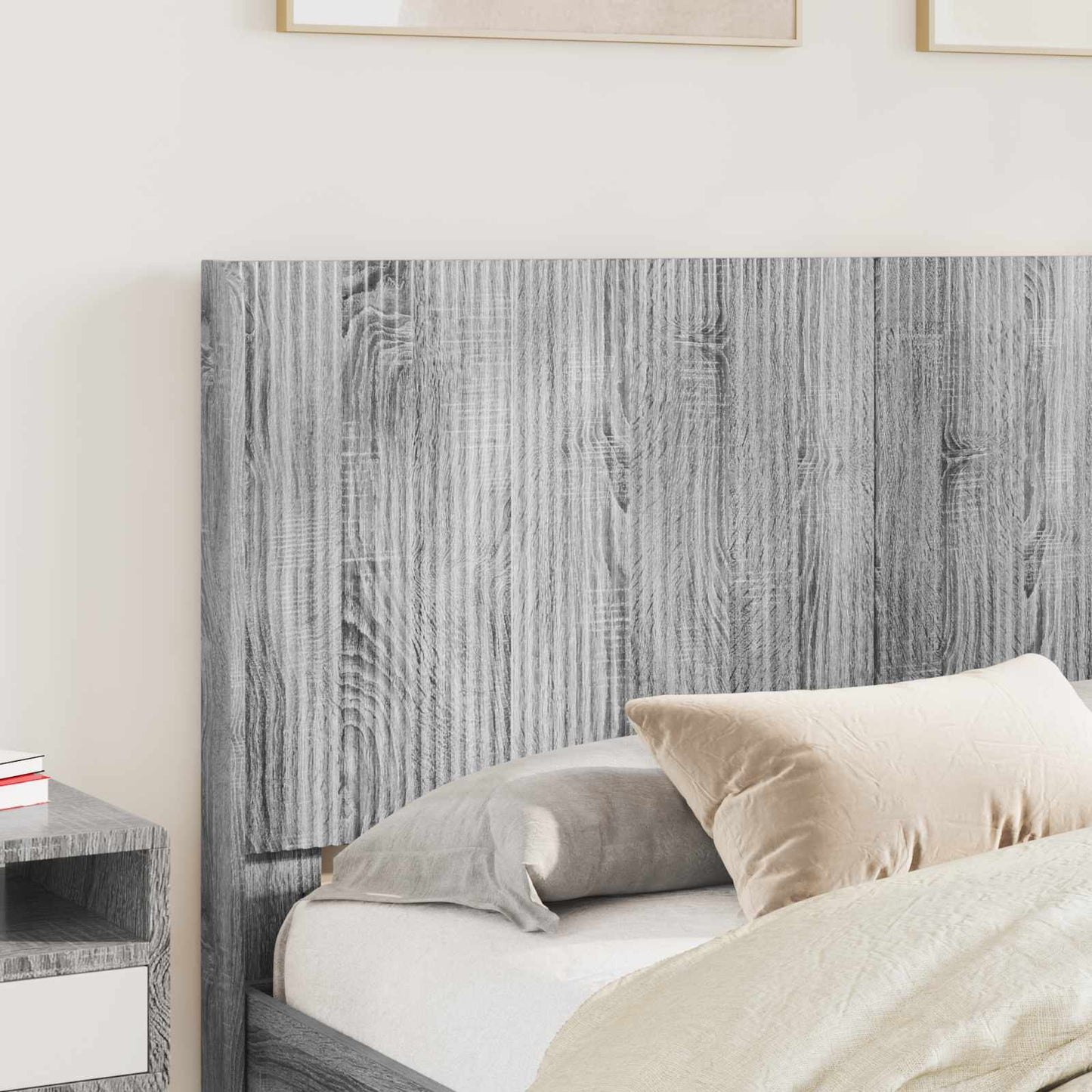 Bedframe met opbergruimte en hoofdbord Grijs Sonoma