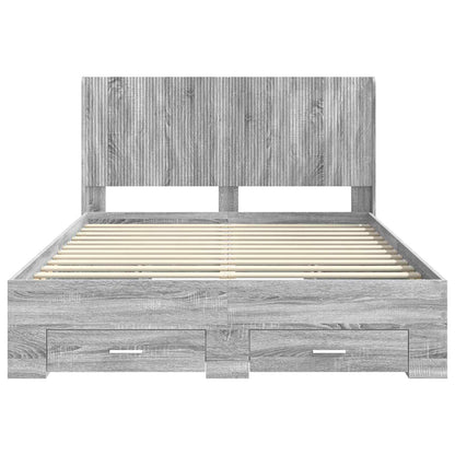 Bedframe met opbergruimte en hoofdbord Grijs Sonoma