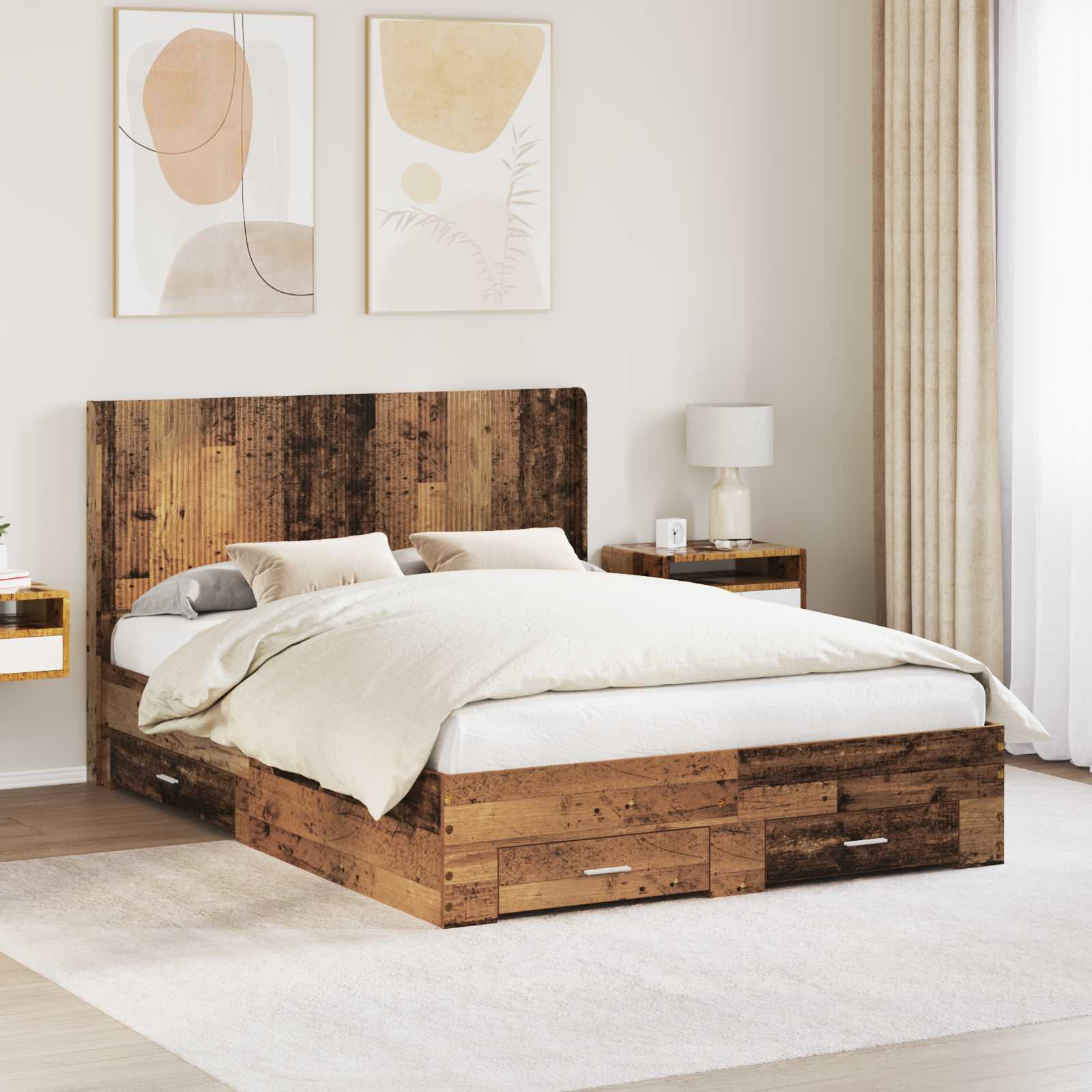 Bedframe met opbergruimte en hoofdbord Oud hout Bewerkt hout
