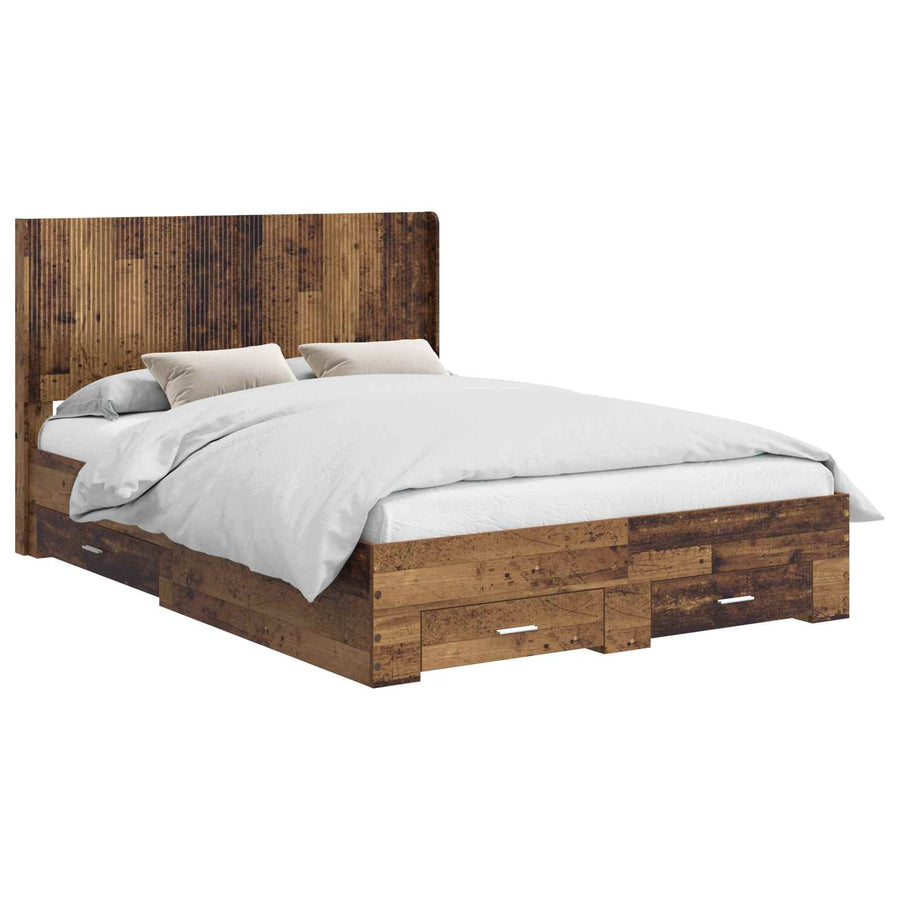 Bedframe met opbergruimte en hoofdbord Oud hout Bewerkt hout