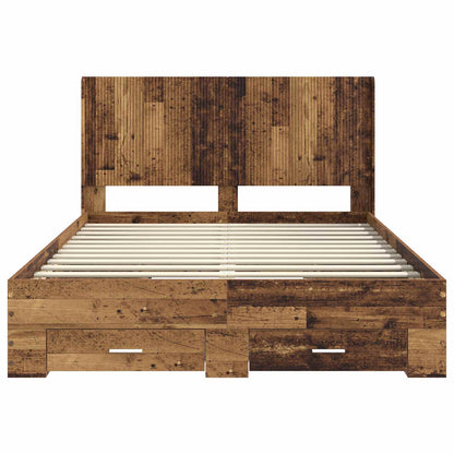 Bedframe met opbergruimte en hoofdbord Oud hout Bewerkt hout