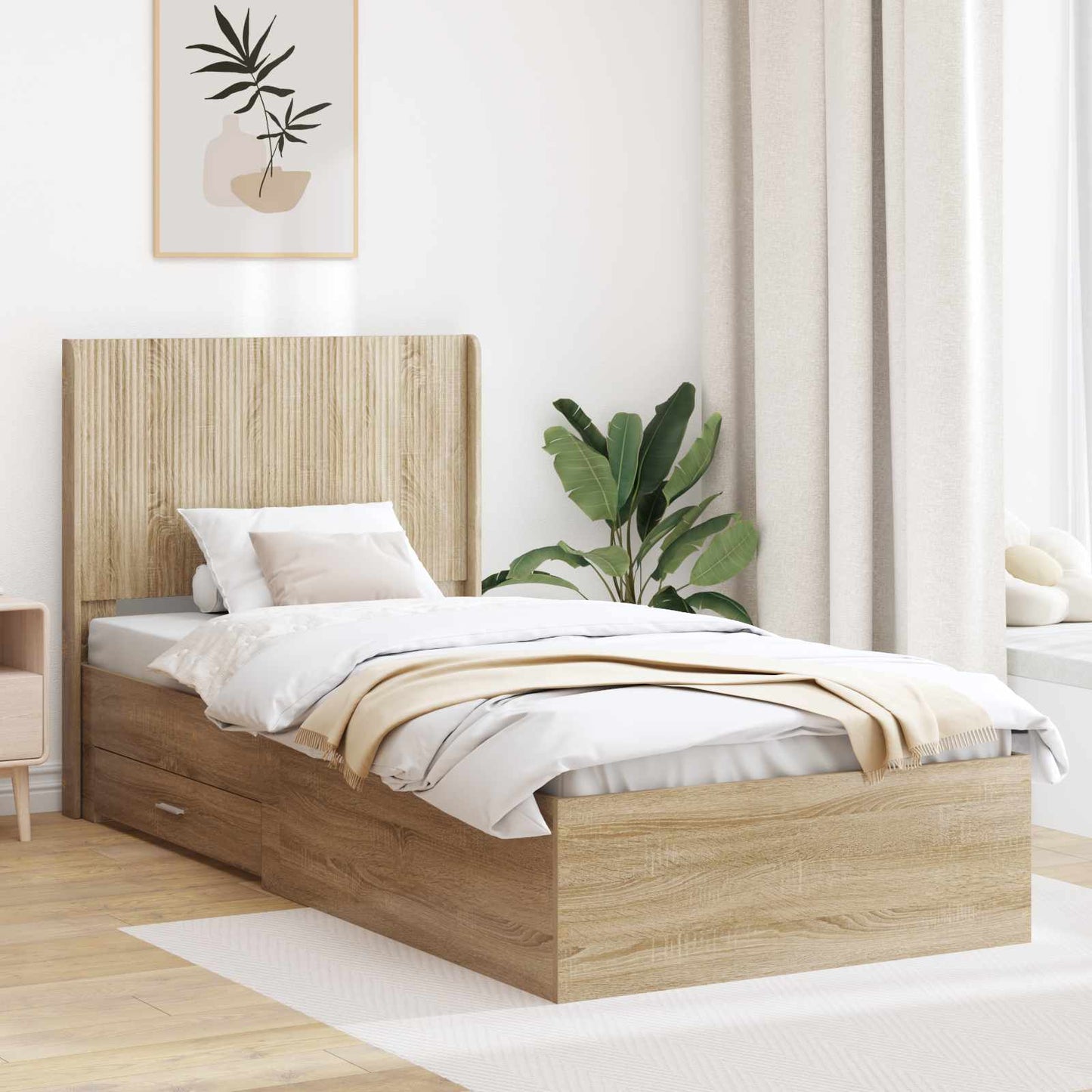 Bedframe met opbergruimte en hoofdbord Sonoma Eiken