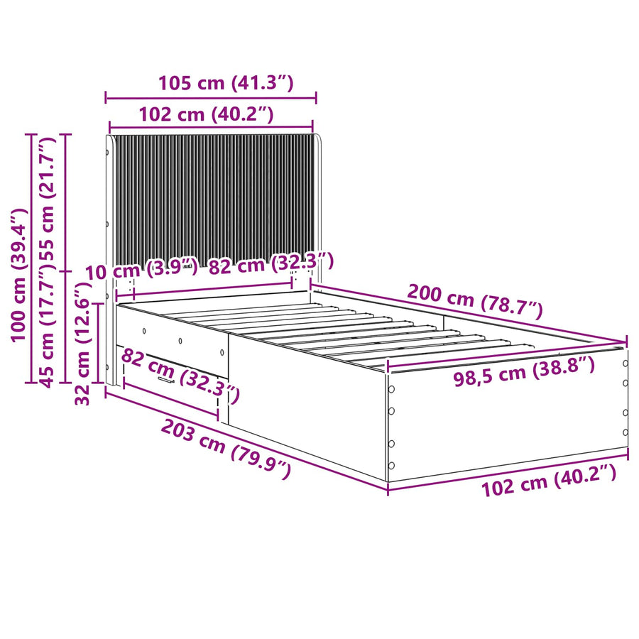 Bedframe met opbergruimte en hoofdbord Sonoma Eiken