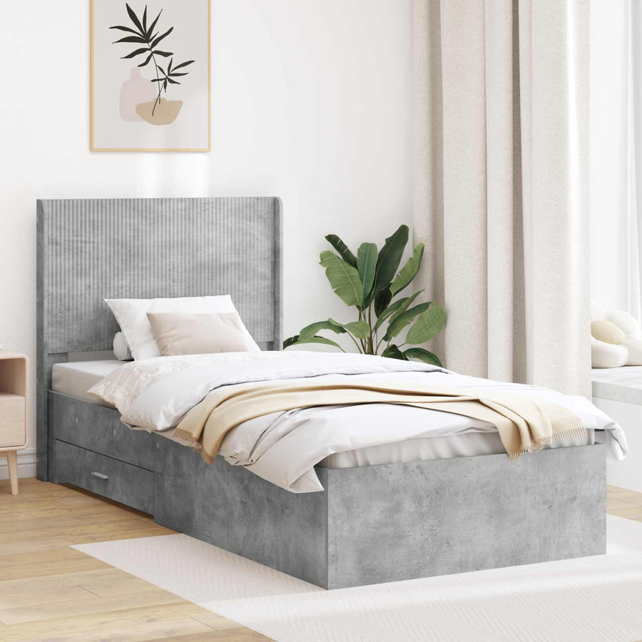 Bedframe met opbergruimte en hoofdbord Betongrijs 100 x 200 cm