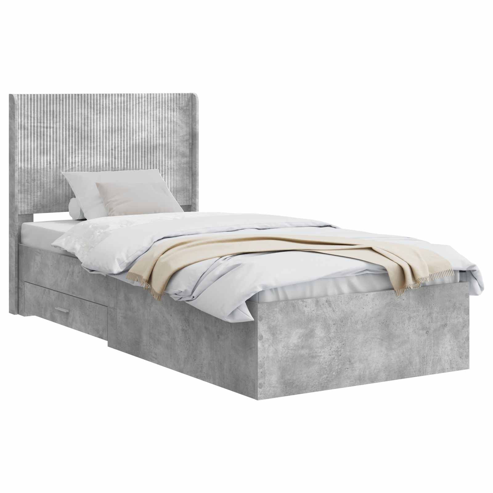 Bedframe met opbergruimte en hoofdbord Betongrijs 100 x 200 cm