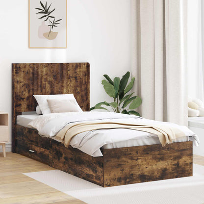 Bedframe met opbergruimte en hoofdbord Gerookt eiken