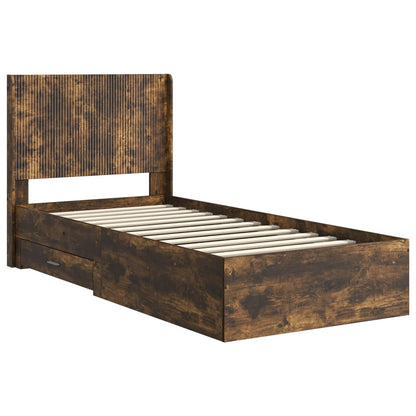 Bedframe met opbergruimte en hoofdbord Gerookt eiken