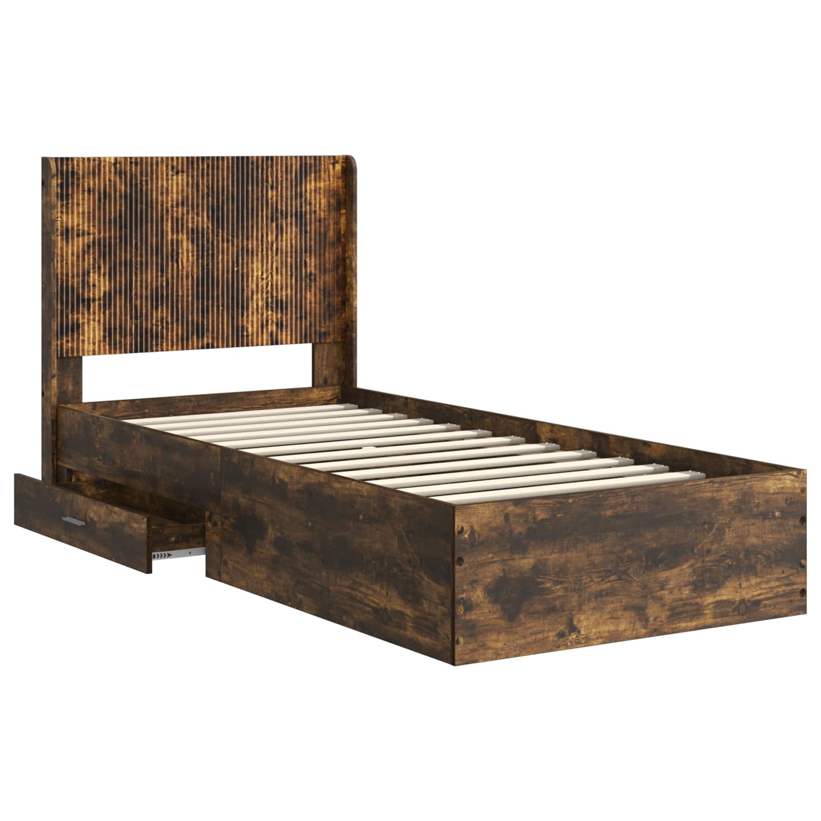 Bedframe met opbergruimte en hoofdbord Gerookt eiken