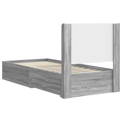 Bedframe met opbergruimte en hoofdbord Grijs Sonoma