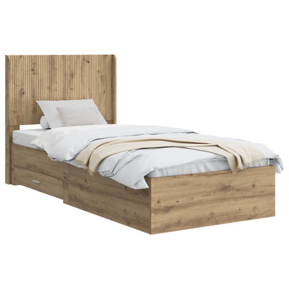 Bedframe met opbergruimte en hoofdbord Artisanaal eiken