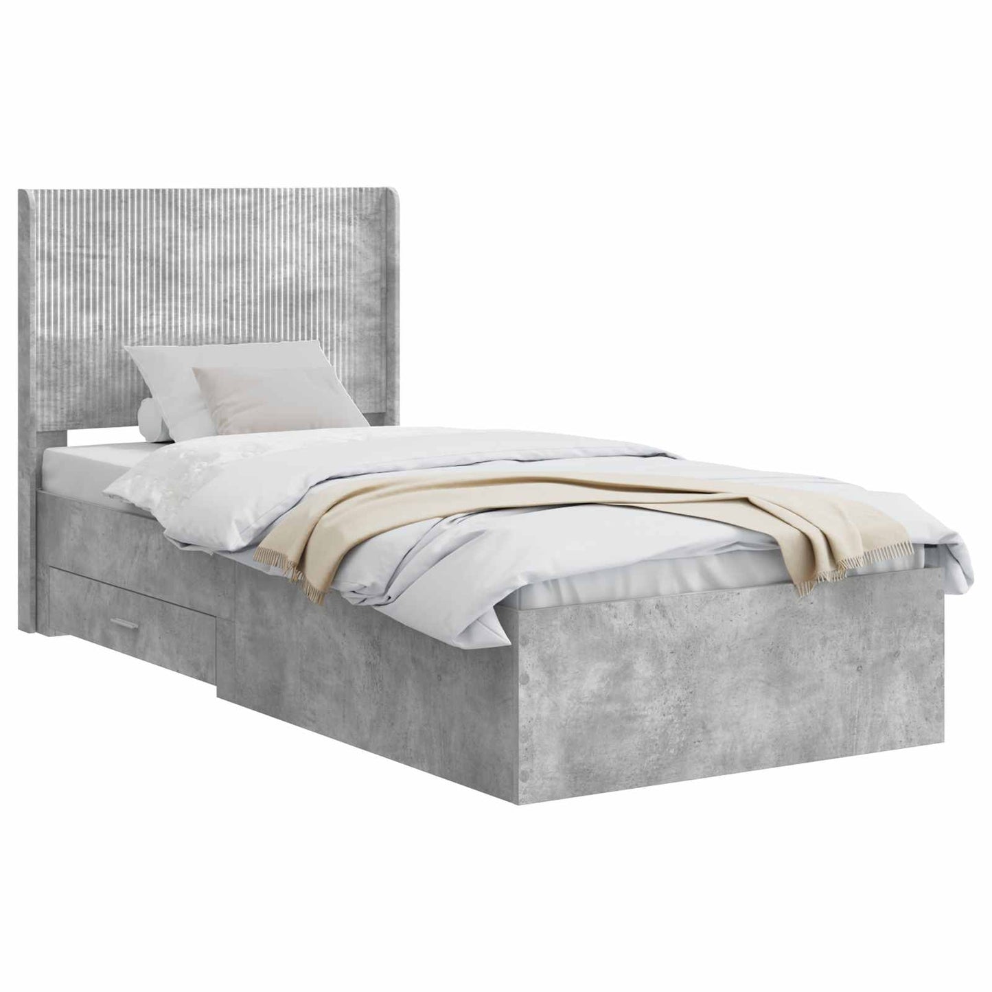 Bedframe met opbergruimte en hoofdbord Betongrijs 90 x 200 cm
