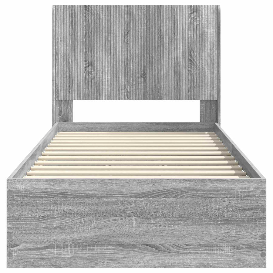 Bedframe met opbergruimte en hoofdbord Grijs Sonoma