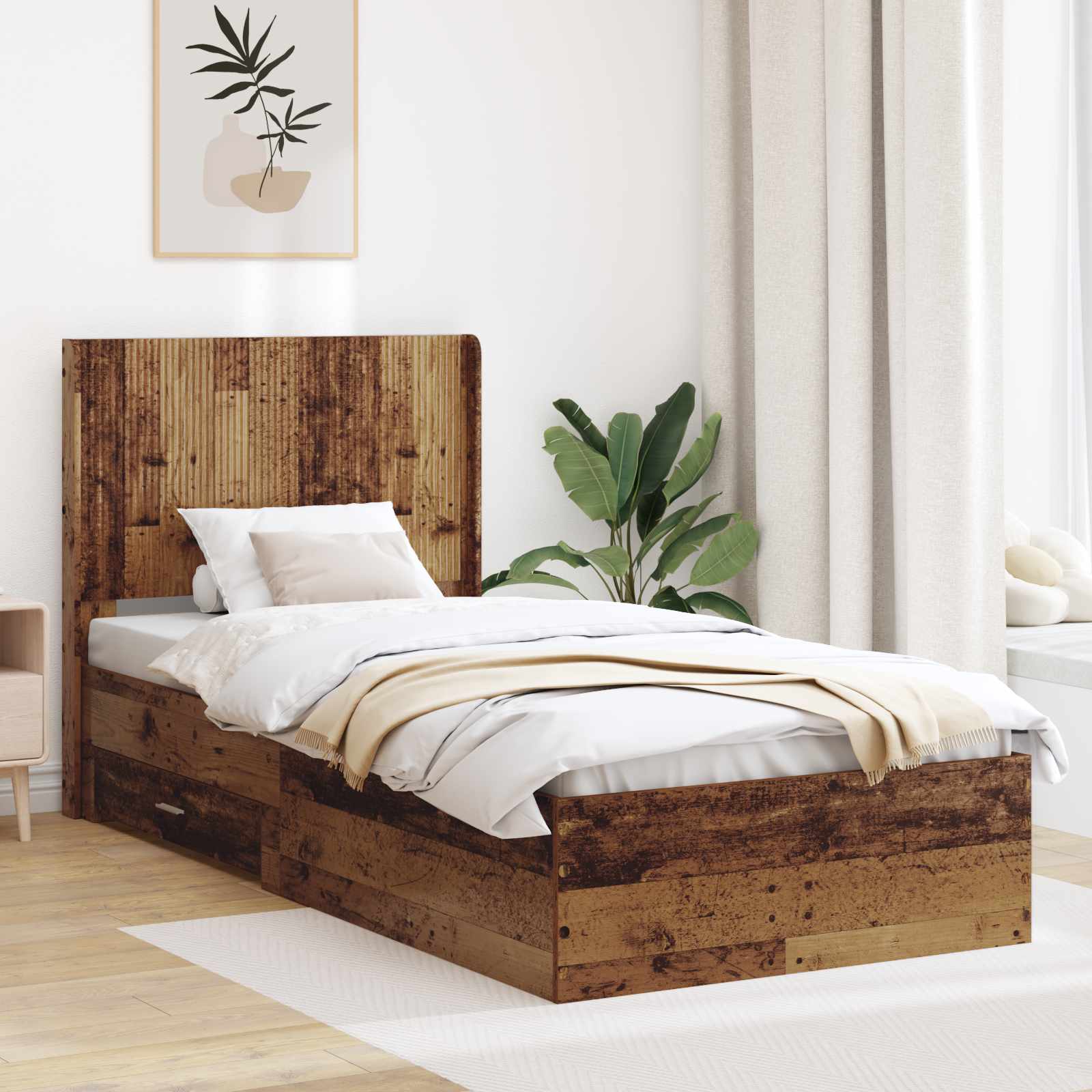 Bedframe met opbergruimte en hoofdbord Oud hout 90 x 200 cm