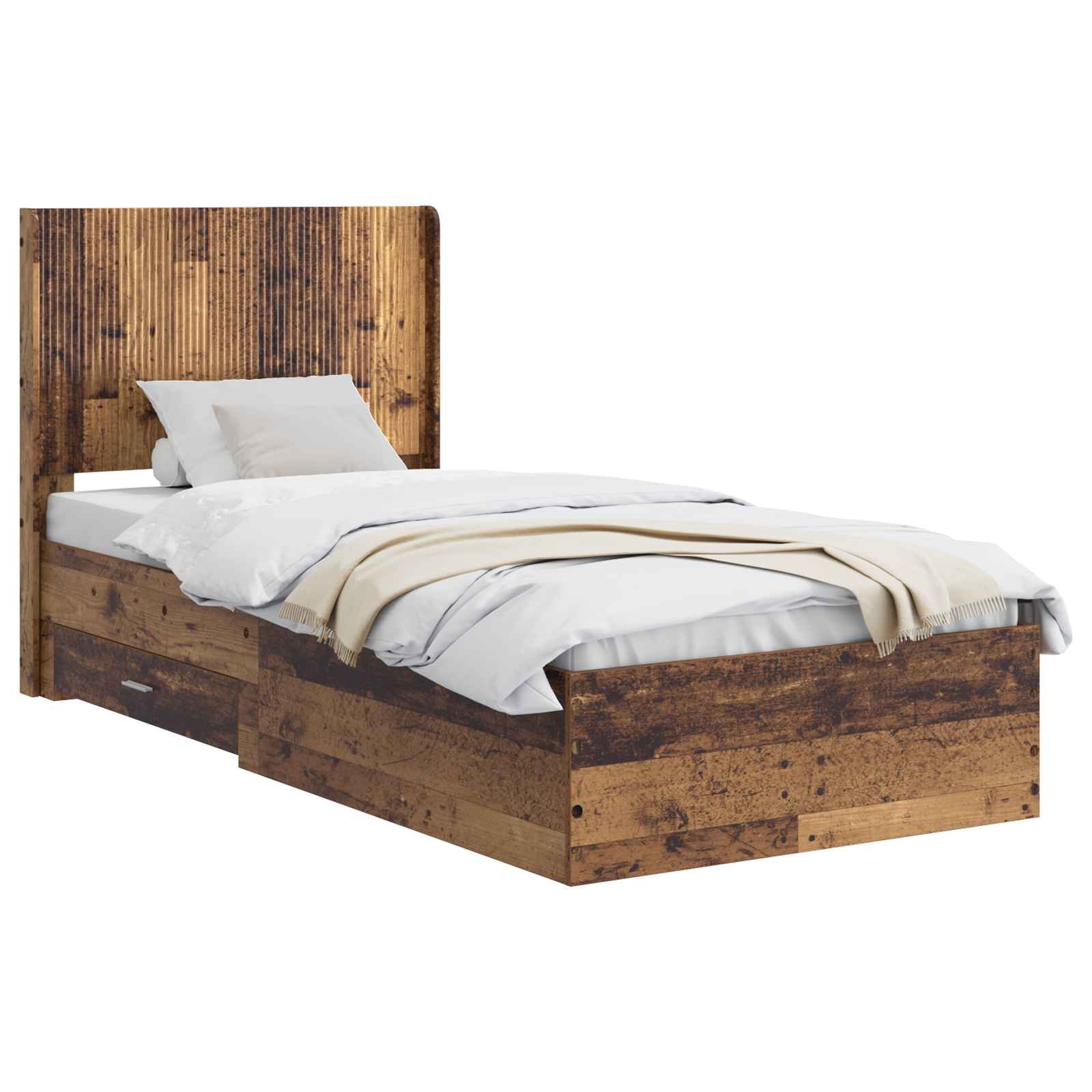 Bedframe met opbergruimte en hoofdbord Oud hout 90 x 200 cm