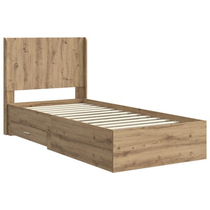 Bedframe met opbergruimte en hoofdbord Artisanaal eiken
