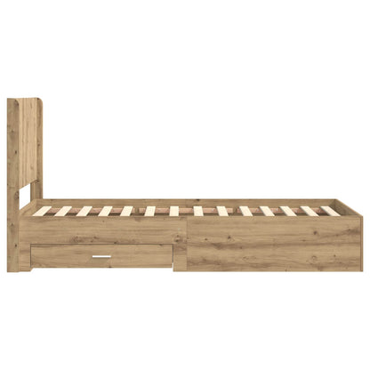 Bedframe met opbergruimte en hoofdbord Artisanaal eiken