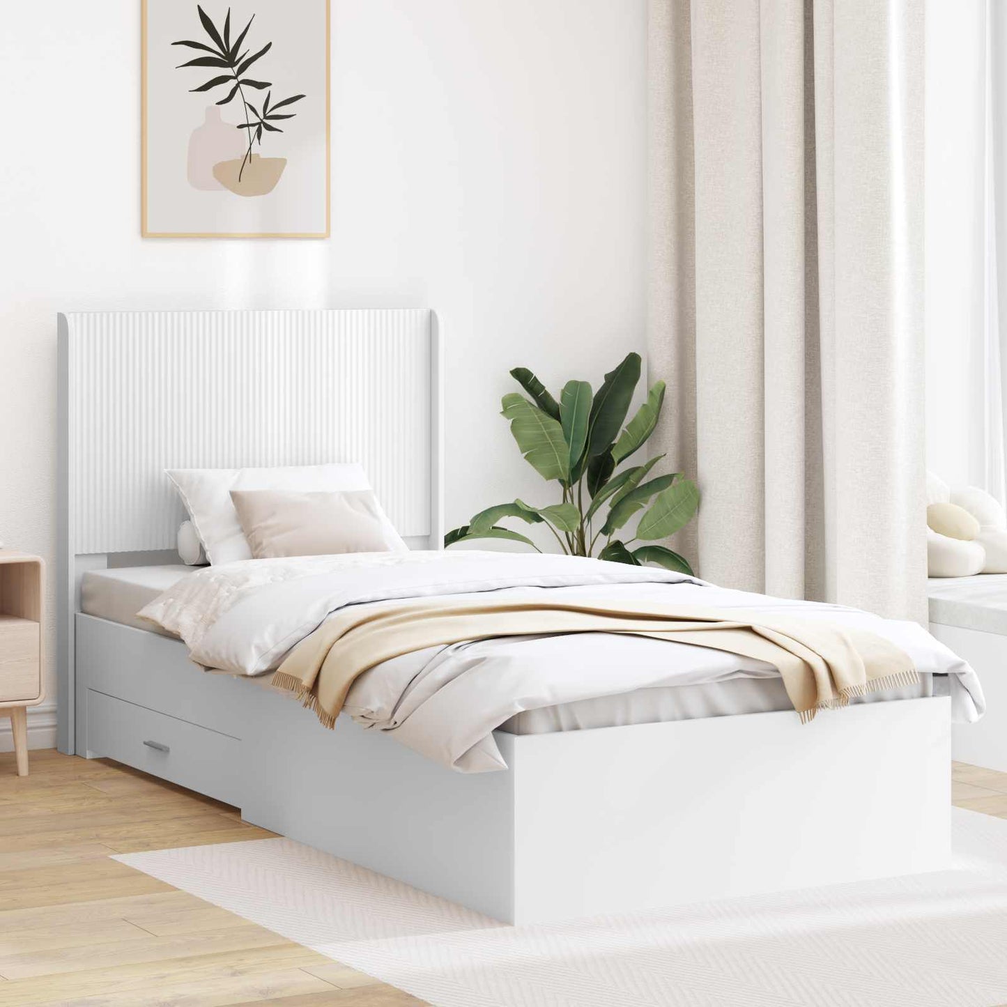 Bedframe met opbergruimte en hoofdbord Wit 90 x 190 cm