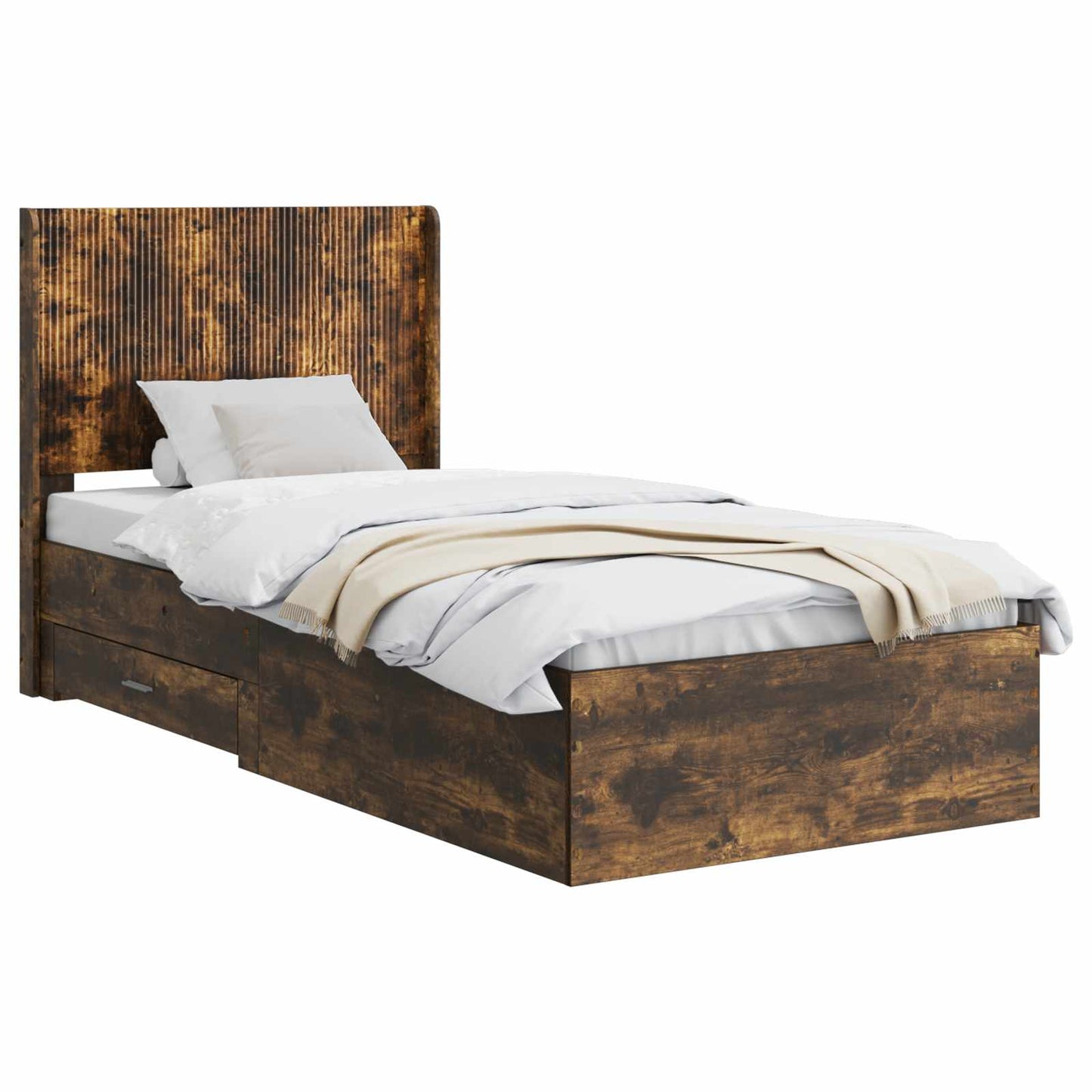 Bedframe met opbergruimte en hoofdbord Gerookt eiken